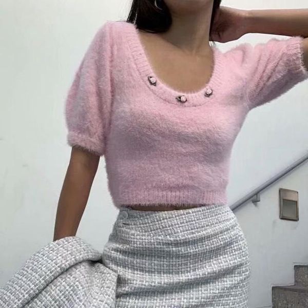 women's sweaters fall 2021 crop women cropped sweater knitted pink korean flower cute pullover square neck puff sleeve, White;black
women's sweaters fall 2021 crop women cropped sweater knitted pink korean flower cute pullover square neck puff sleeve, White;black