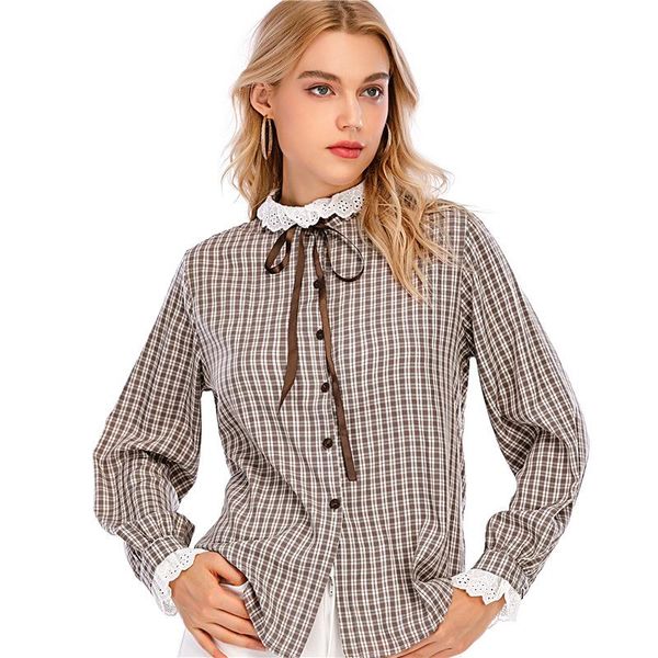 women blouses 2021 fashion long sleeve plaid lace-up o-neck office lady drawstring blouse shirt casual blusas femininas women's & shir, White
women blouses 2021 fashion long sleeve plaid lace-up o-neck office lady drawstring blouse shirt casual blusas femininas women's & shir, White