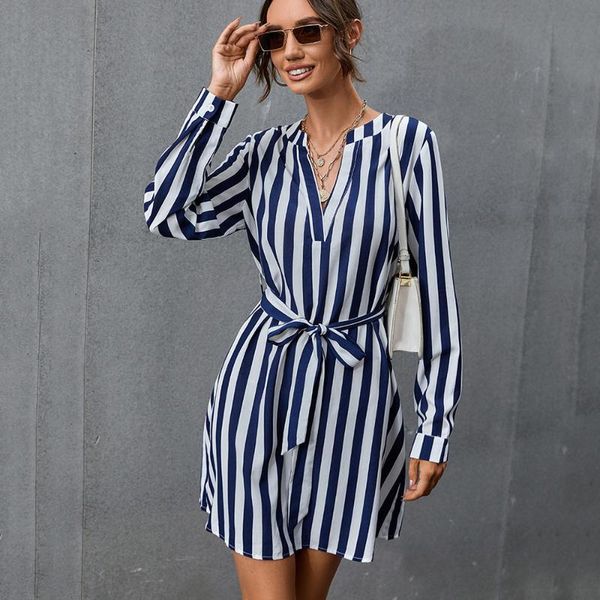 casual dresses autumn women's v neck shirt fashion striped loose mid waist lace up ladies long sleeve pullover 2021, Black;gray
casual dresses autumn women's v neck shirt fashion striped loose mid waist lace up ladies long sleeve pullover 2021, Black;gray