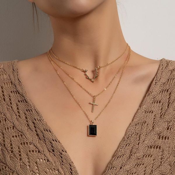 pendant necklaces vintage multilayer chains antler deer horn cross gem necklace women elegant geometric clavicle colar jewelry, Silver
pendant necklaces vintage multilayer chains antler deer horn cross gem necklace women elegant geometric clavicle colar jewelry, Silver
