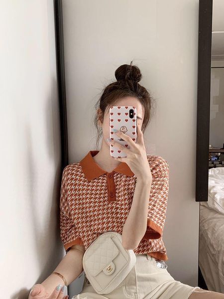 women knitted t shirt sweet turn down collar blue orange short sleeve elegant 2021 summer fashion chic button casual women's t-shirt, White
women knitted t shirt sweet turn down collar blue orange short sleeve elegant 2021 summer fashion chic button casual women's t-shirt, White
