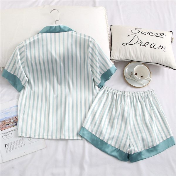 women's sleepwear women pajamas set 2 pieces stripe faux silk pajamy suit cute simple casual short sleeves shorts for female lf38, Black;red
women's sleepwear women pajamas set 2 pieces stripe faux silk pajamy suit cute simple casual short sleeves shorts for female lf38, Black;red