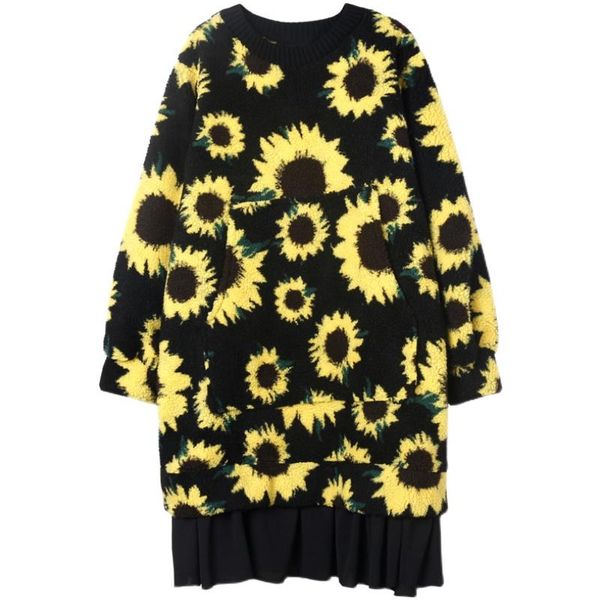 casual dresses 2021 winter korean fashion trendy loose round neck sunflower stitching hem plus size dress women, Black;gray
casual dresses 2021 winter korean fashion trendy loose round neck sunflower stitching hem plus size dress women, Black;gray