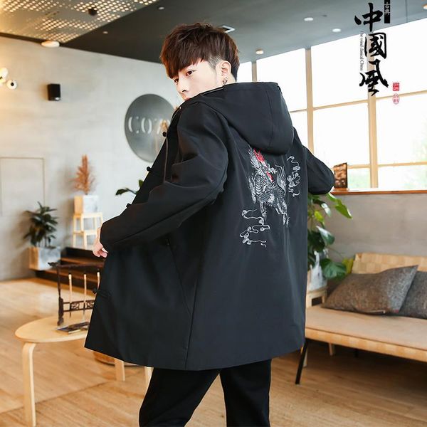 men's jackets autumn and winter jacket chinese style kirin embroidered coat thin casual hooded long national men clothing, Black;brown
men's jackets autumn and winter jacket chinese style kirin embroidered coat thin casual hooded long national men clothing, Black;brown