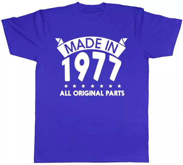 made in 1977 all original parts birthday mens short sleeve t-shirt, White;black
made in 1977 all original parts birthday mens short sleeve t-shirt, White;black