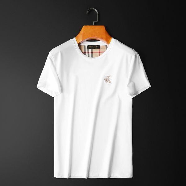 

fashion t shirts men's short sleeve solid round neck embroidery mercerized cotton 2021 summer half, White;black