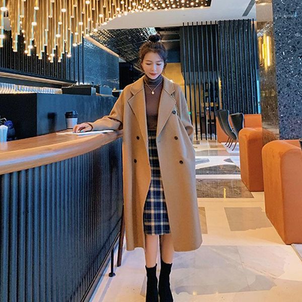 women's wool & blends usvekug coats 2021 winter temperament loose knee thickened medium and long camel woolen, Black
women's wool & blends usvekug coats 2021 winter temperament loose knee thickened medium and long camel woolen, Black