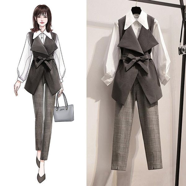 women's two piece pants women 2021 spring autumn 3 suits female solid color shirts and long vest coats ladies plaid straight sets p158, White
women's two piece pants women 2021 spring autumn 3 suits female solid color shirts and long vest coats ladies plaid straight sets p158, White