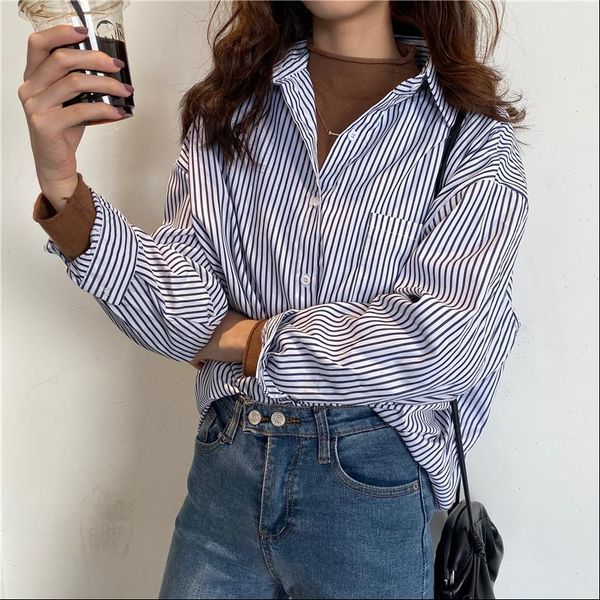 striped long sleeve spring summer women blouses fashion vintage casual loose streetwear blouse oversize, White
striped long sleeve spring summer women blouses fashion vintage casual loose streetwear blouse oversize, White