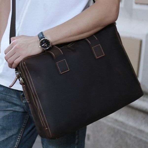 - men's retro leather briefcase, lapgenuine handbag, shoulder strap handbag briefcases