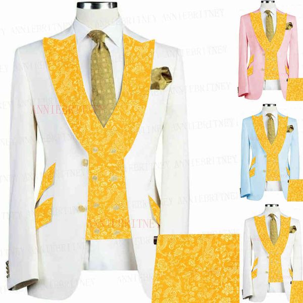 men's suits & blazers white suit men 3 pieces custom groom wedding tuxedo slim fit formal blazer jacket yellow floral printed vest, White;black
men's suits & blazers white suit men 3 pieces custom groom wedding tuxedo slim fit formal blazer jacket yellow floral printed vest, White;black