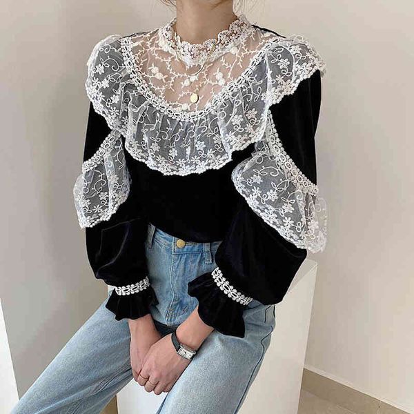 blouses chic sweet women veet shirt lace patchwork fashion all-match loose feminine gentle office lady cute blouses, White
blouses chic sweet women veet shirt lace patchwork fashion all-match loose feminine gentle office lady cute blouses, White