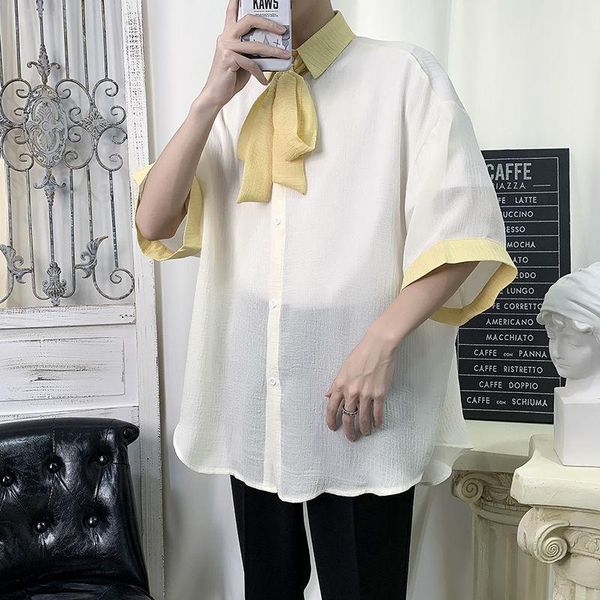 korean chic tie attached oversize short sleeve shirt men women summer vintage hawaiian transparent drop men's casual shirts, White;black
korean chic tie attached oversize short sleeve shirt men women summer vintage hawaiian transparent drop men's casual shirts, White;black