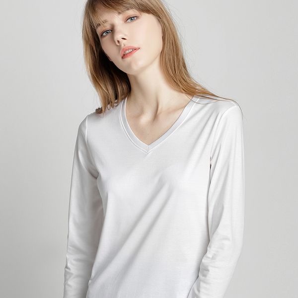 suyadream women solid t shirts cotton and silk mix plain o neck long sleeved shirts 2021 autumn winter basic top, White
suyadream women solid t shirts cotton and silk mix plain o neck long sleeved shirts 2021 autumn winter basic top, White