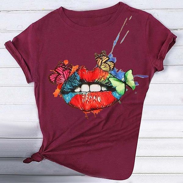 women's t-shirt women tshirts summer casual short sleeve butterfly lip printed t-shirts o-neck female clothes plus size loose shirts 4, White
women's t-shirt women tshirts summer casual short sleeve butterfly lip printed t-shirts o-neck female clothes plus size loose shirts 4, White