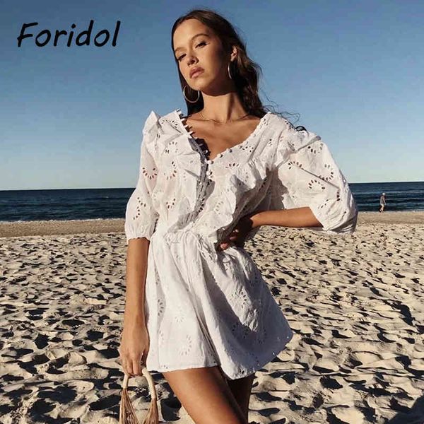 foridol white lace summer beach dress women v neck ruffle button up cotton short dress embriodery flower hollow out a-line dress 210415, Black;gray
foridol white lace summer beach dress women v neck ruffle button up cotton short dress embriodery flower hollow out a-line dress 210415, Black;gray