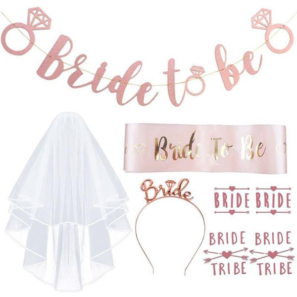 bridal veils 8pcs/set bachelorette party decorations rose gold kit bride to be sash banners headband wedding veil tattoos hen night axyd, Black 
bridal veils 8pcs/set bachelorette party decorations rose gold kit bride to be sash banners headband wedding veil tattoos hen night axyd, Black
