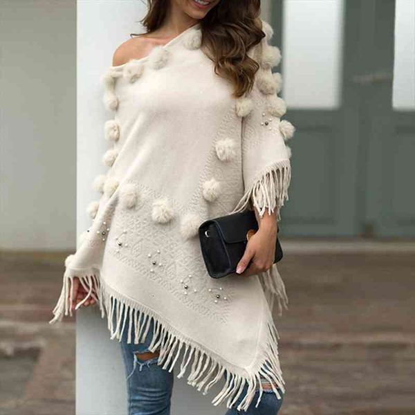 women o-neck solid hairball tassel sweaters autumn vintage pulover fashion coat loose knitted shawl poncho ladies clothes n, White;black
women o-neck solid hairball tassel sweaters autumn vintage pulover fashion coat loose knitted shawl poncho ladies clothes n, White;black