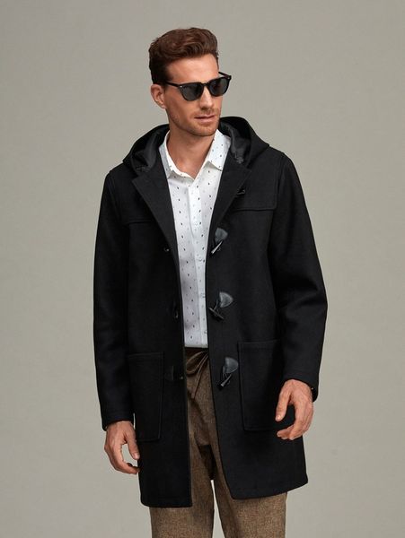 men hooded dual pocket duffle overcoat c0u1#, Black;brown 
men hooded dual pocket duffle overcoat c0u1#, Black;brown