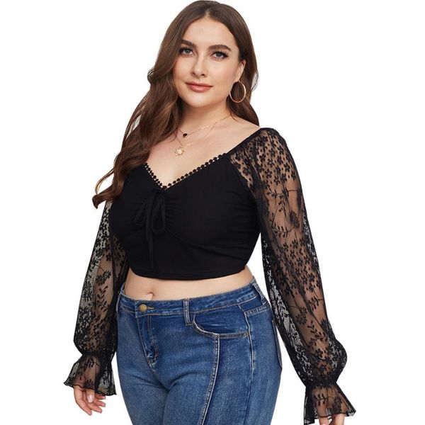 black spring diamond neck lace trim long sleeve ruched detail women knitting plus size crop for women's t-shirt, White
black spring diamond neck lace trim long sleeve ruched detail women knitting plus size crop for women's t-shirt, White