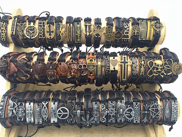 leather band new vintage mens womens surfer bracelet cuff wristband 50pcs lots mixed style retro jewelry charm, Golden;silver
leather band new vintage mens womens surfer bracelet cuff wristband 50pcs lots mixed style retro jewelry charm, Golden;silver