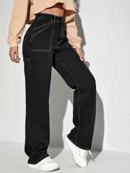 high waisted zip up straight leg jeans v2vi#, Blue
high waisted zip up straight leg jeans v2vi#, Blue