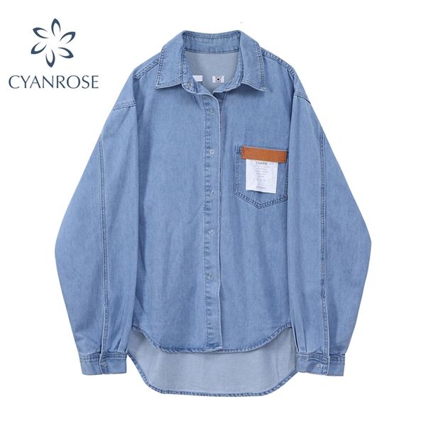 denim shirt women autumn spring single breasted pockets long sleeve oversize street fashion cotton blouse female blusas 210430, White
denim shirt women autumn spring single breasted pockets long sleeve oversize street fashion cotton blouse female blusas 210430, White