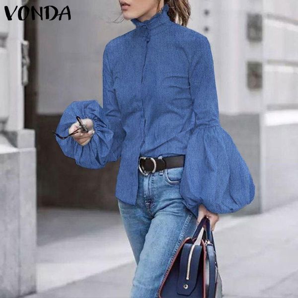 women's blouses & shirts high neck elegant blouse shirt denim fashion puff sleeve autum lady lapel button blusas s-5xl1 kccc, White
women's blouses & shirts high neck elegant blouse shirt denim fashion puff sleeve autum lady lapel button blusas s-5xl1 kccc, White