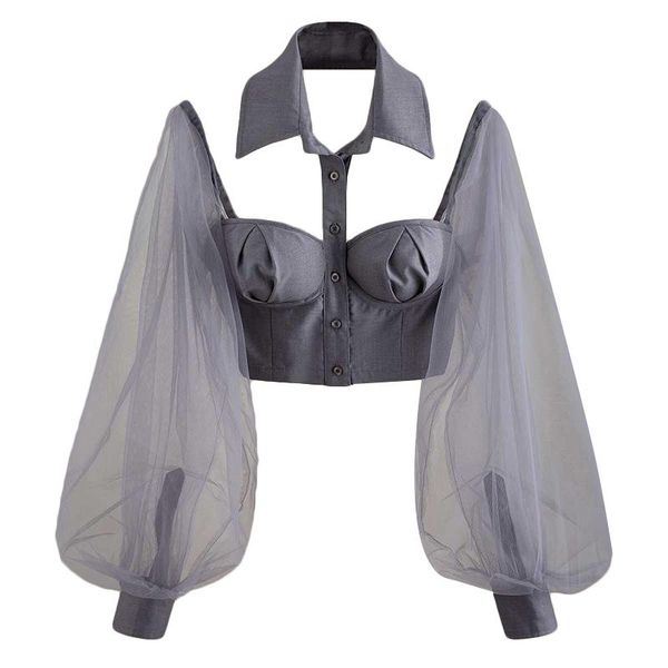 women's blouses & shirts elegant hollow out women shirt lapel collar lantern long sleeve patchwork mesh short blouse for female fashion, White
women's blouses & shirts elegant hollow out women shirt lapel collar lantern long sleeve patchwork mesh short blouse for female fashion, White