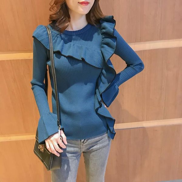 women's sweaters 2021 autumn winter ruffles patchwork knitted pullovers o-neck flare sleeve sweet jumper elegant all-match slim sweater, White;black
women's sweaters 2021 autumn winter ruffles patchwork knitted pullovers o-neck flare sleeve sweet jumper elegant all-match slim sweater, White;black