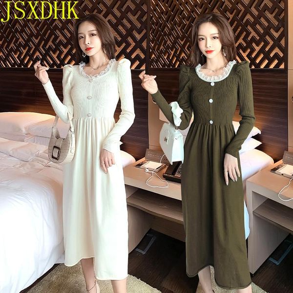 casual dresses 2021 korean version autumn and winter women knitting dress puff long sleeve lace collar sweater slim keep warm, Black;gray
casual dresses 2021 korean version autumn and winter women knitting dress puff long sleeve lace collar sweater slim keep warm, Black;gray