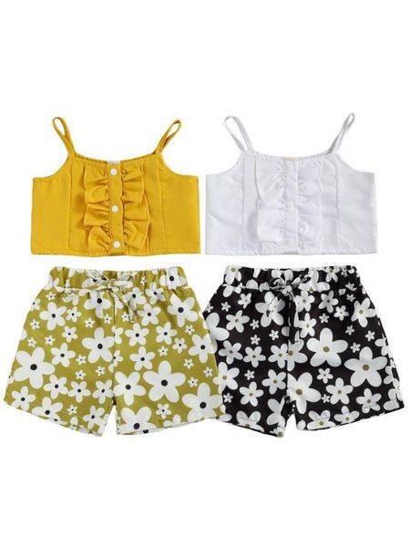 kids baby girls 2-piece outfit set sleeveless floral printed suspenders shorts for children clothing sets, White
kids baby girls 2-piece outfit set sleeveless floral printed suspenders shorts for children clothing sets, White