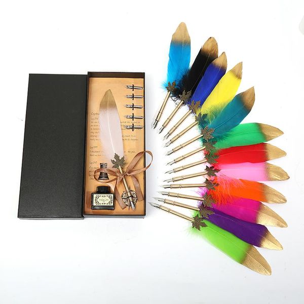 european retro spray gold leaf pole feather pen, send teachers to classmates in the beginning of school season fountain pens
european retro spray gold leaf pole feather pen, send teachers to classmates in the beginning of school season fountain pens