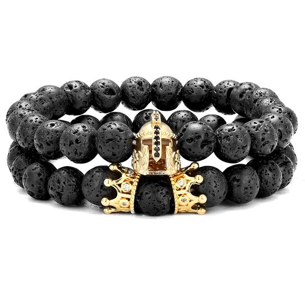 micro pave cz spartan helmet charm bracelet 8mm black lava stone strands man jewelry for wholesale 2pcs set, Golden;silver
micro pave cz spartan helmet charm bracelet 8mm black lava stone strands man jewelry for wholesale 2pcs set, Golden;silver