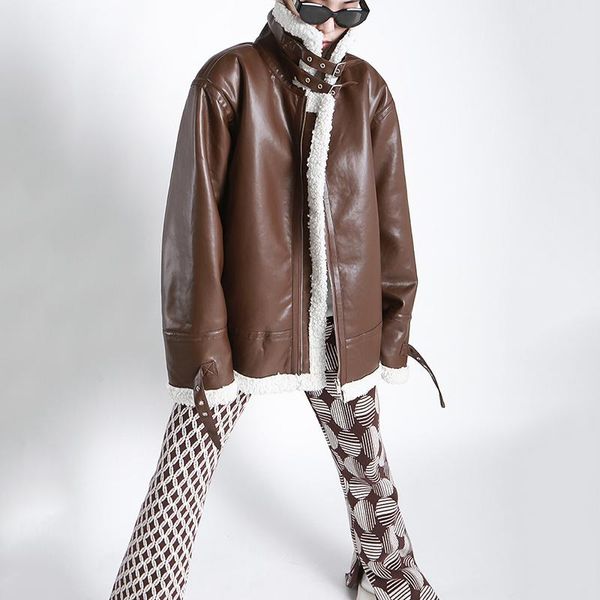 size vintage big pu leather lambswool jacket stand collar long sleeve women coat fashion autumn winter 2021 1dd3191 women's jackets, Black;brown
size vintage big pu leather lambswool jacket stand collar long sleeve women coat fashion autumn winter 2021 1dd3191 women's jackets, Black;brown