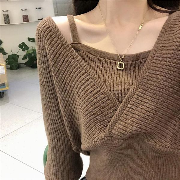 women's sweaters 2021 short slim women pullover knitwear long sleeve v-neck strapless knitted korean pull femme, White;black
women's sweaters 2021 short slim women pullover knitwear long sleeve v-neck strapless knitted korean pull femme, White;black