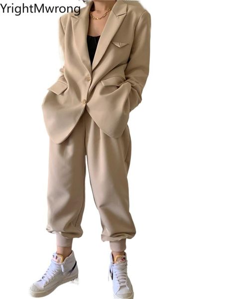 two piece set long sleeve blazer loose button jacket outfit coat and jogger pant suit women fashion khaki clothes workout office women', White
two piece set long sleeve blazer loose button jacket outfit coat and jogger pant suit women fashion khaki clothes workout office women', White