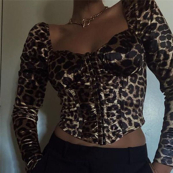 women's t-shirt spring fall ladies stylish street fashion long sleeve square collar leopard printed tshirt women backless corset crop t, White
women's t-shirt spring fall ladies stylish street fashion long sleeve square collar leopard printed tshirt women backless corset crop t, White