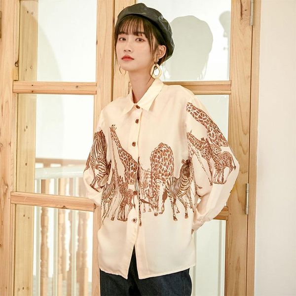 women's blouses & shirts spring and summer animal pattern women 2021 casual chiffon blouse vintage long sleeve, White
women's blouses & shirts spring and summer animal pattern women 2021 casual chiffon blouse vintage long sleeve, White