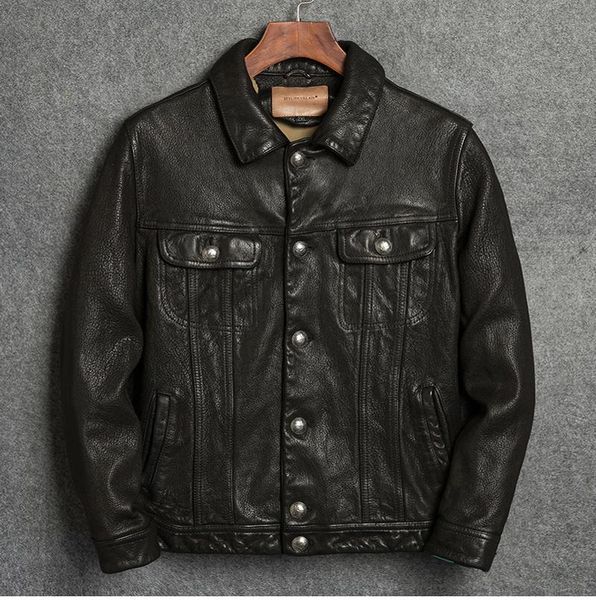 men's leather & faux yr.brand quality short natural tanned goatskin jacket.vintage slim style thick genuine clothes., Black
men's leather & faux yr.brand quality short natural tanned goatskin jacket.vintage slim style thick genuine clothes., Black
