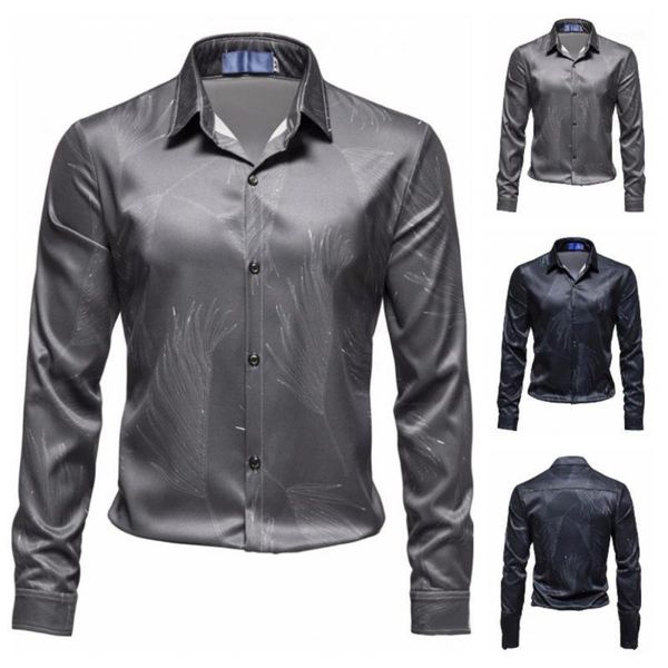 men's casual shirts men shirt feather print turn-down collar single-breasted all match spring for work, White;black
men's casual shirts men shirt feather print turn-down collar single-breasted all match spring for work, White;black