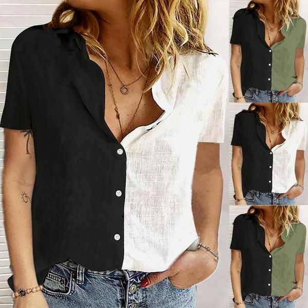 women's blouses & shirts fashion femme loose button splicing lapel short sleeves shirt blouse summer female blusas, White
women's blouses & shirts fashion femme loose button splicing lapel short sleeves shirt blouse summer female blusas, White