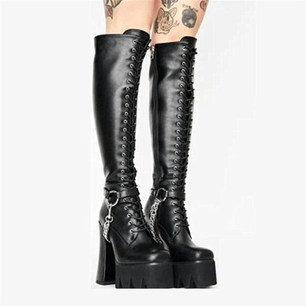 boots pxelena gothic metal chain women riding motorcycle biker combat knee high chunky heels punk shoes split leather 41, Black
boots pxelena gothic metal chain women riding motorcycle biker combat knee high chunky heels punk shoes split leather 41, Black