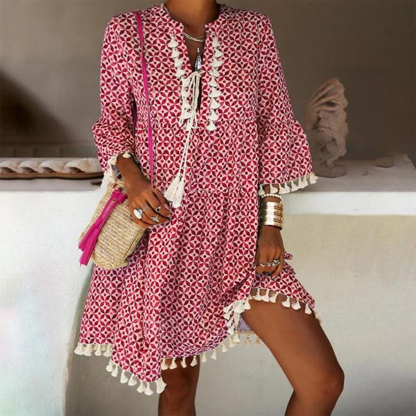 women's swimwear bohemian loose baggy women dress with tassel three quarter sleeve boho mini for summer beach ladies short robe femme, White;black
women's swimwear bohemian loose baggy women dress with tassel three quarter sleeve boho mini for summer beach ladies short robe femme, White;black