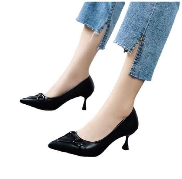dress shoes natural leather pointed toe thin high heels european style mature young lady elegant slip on modern women pumps, Black
dress shoes natural leather pointed toe thin high heels european style mature young lady elegant slip on modern women pumps, Black