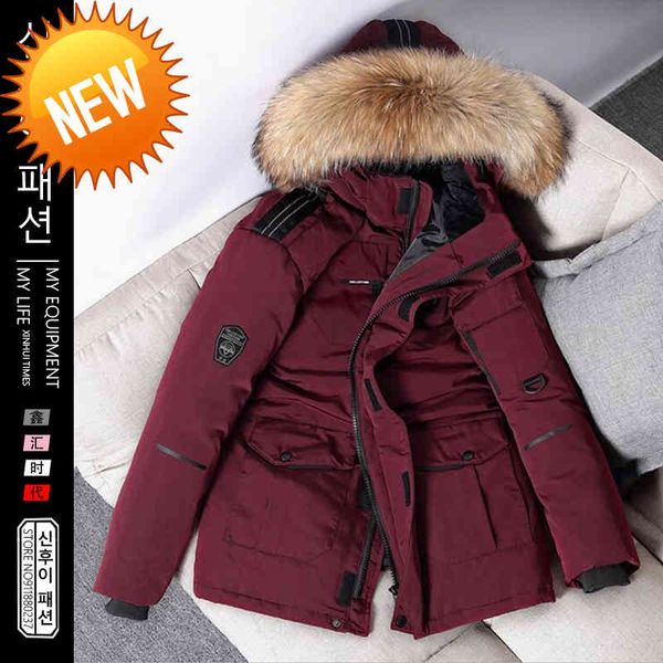 -30 degrees winter warm down jacket mens white duck parkas coat fur collar couple slim thick outerwear snow overcoat hommes, Black
-30 degrees winter warm down jacket mens white duck parkas coat fur collar couple slim thick outerwear snow overcoat hommes, Black