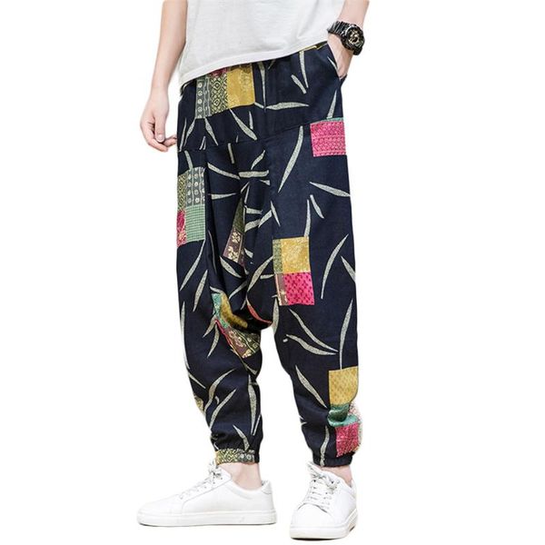 men's pants loose hippie harem vintage print elastic waist drop crotch baggy boho, Black
men's pants loose hippie harem vintage print elastic waist drop crotch baggy boho, Black