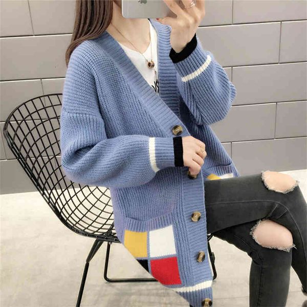 women's knits & tees long sweater cardigan autumn fashion v-neck lantern sleeve color matching loose knit cardigans ps3h, White
women's knits & tees long sweater cardigan autumn fashion v-neck lantern sleeve color matching loose knit cardigans ps3h, White
