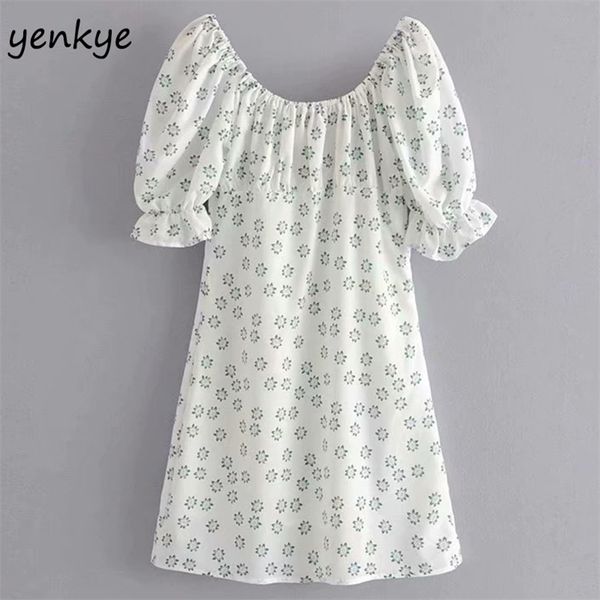 holiday summer dress women vintage floral print sweet lady puff sleeve square neck high waist a-line short vestido 210514, Black;gray 
holiday summer dress women vintage floral print sweet lady puff sleeve square neck high waist a-line short vestido 210514, Black;gray