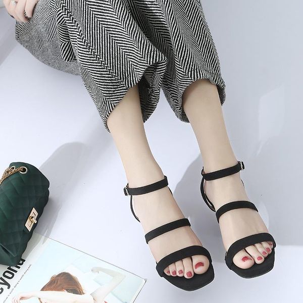 open toe basic square heels women sandals high shoes fashion concise solid, Black
open toe basic square heels women sandals high shoes fashion concise solid, Black